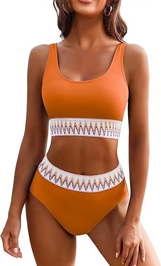 Damen Hochgeschnittener Sport-Bikini mit farbigem Bund Drune