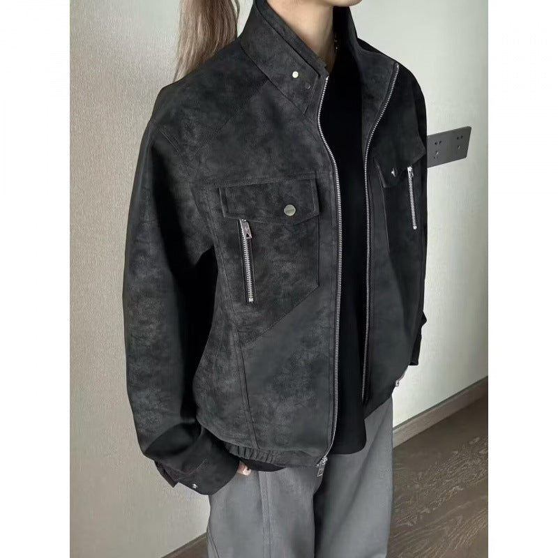 Herren lässige Utility-Jacke aus hochwertigem Kunstleder mit praktischen Taschen Drune