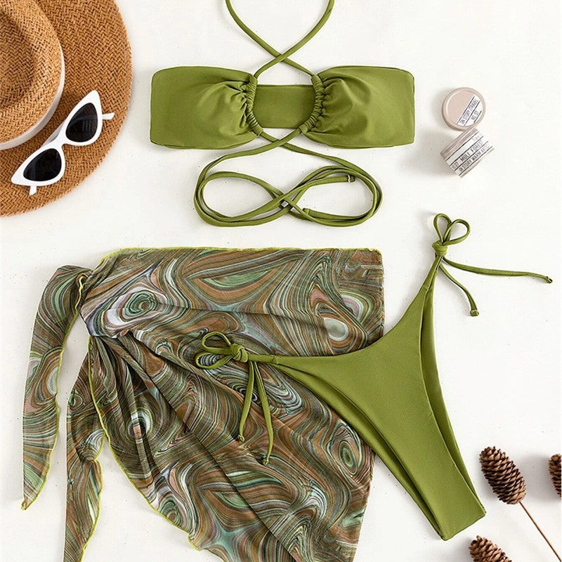 Damen Bikini-Set mit raffiniertem Wickeldesign und dekorativem Oberteil Drune