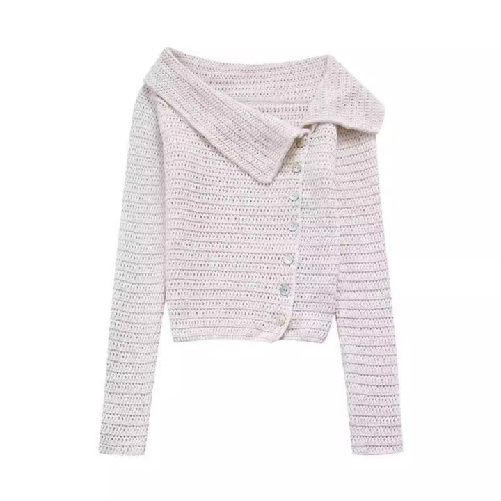 Damen elegante Strickjacke mit tiefem Kragen und Knopfdetaillierung Drune