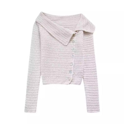 Damen elegante Strickjacke mit tiefem Kragen und Knopfdetaillierung Drune
