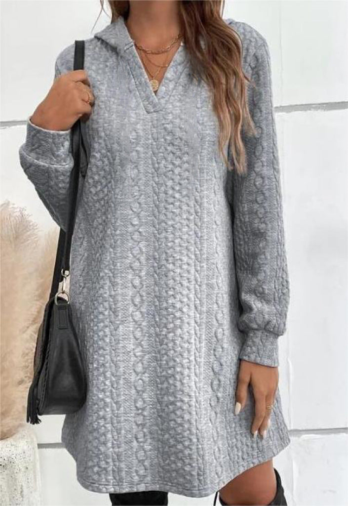 Damen Lässiges Strukturiertes Kapuzen‑Strickkleid im Tunika‑Schnitt Drune