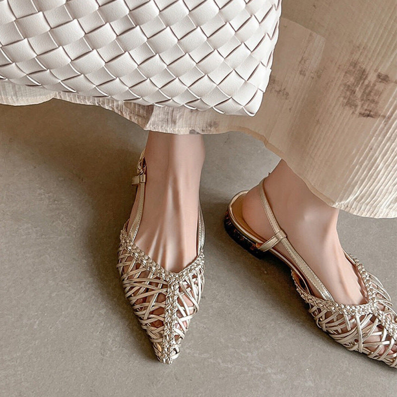 Damen Gewebte Slingback Ballerinas mit Verstellbarem Riemen Drune