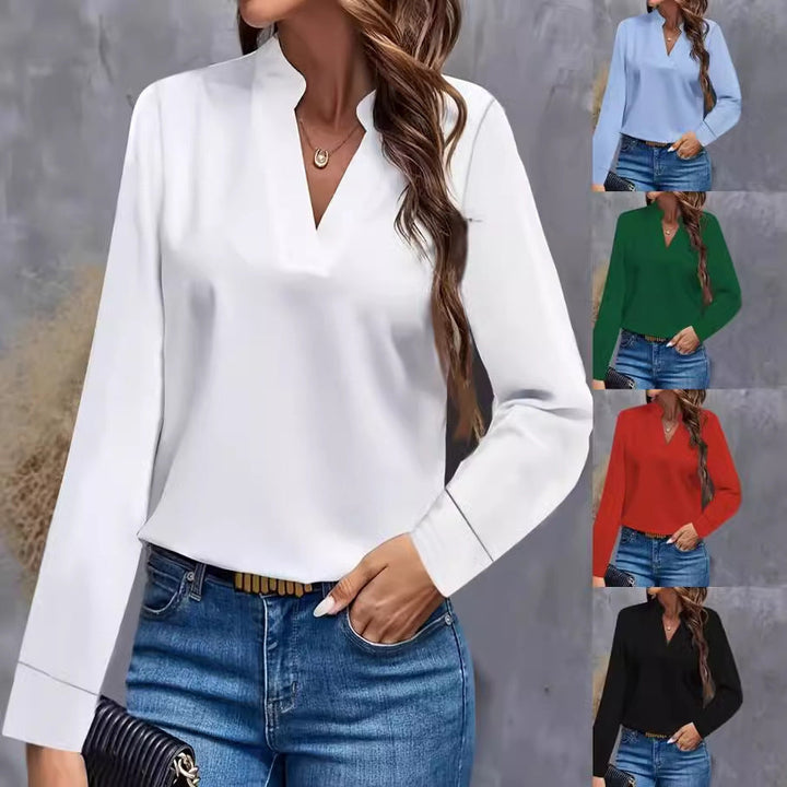 Damen Bluse mit Stehkragen und langen Ärmeln Drune