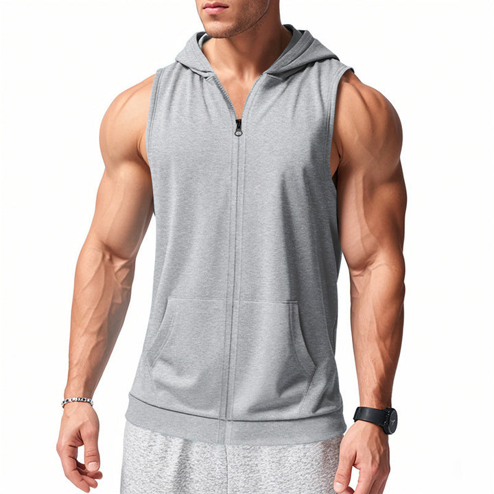 Herren nan funktionale Fitnessweste mit Kapuze, schmaler Passform und Kängurutasche Drune