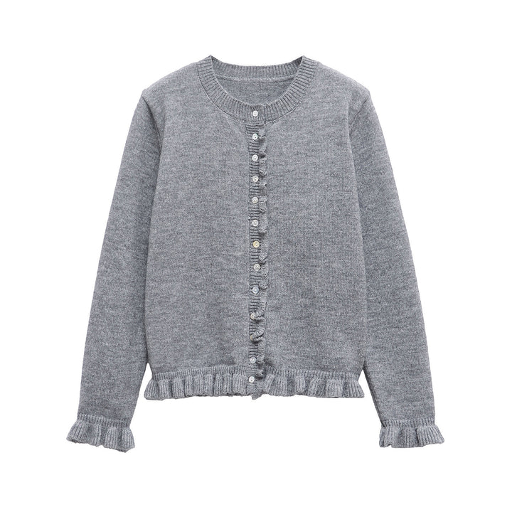 Damen Strickjacke mit Rüschendetails und dekorativen Knöpfen Drune
