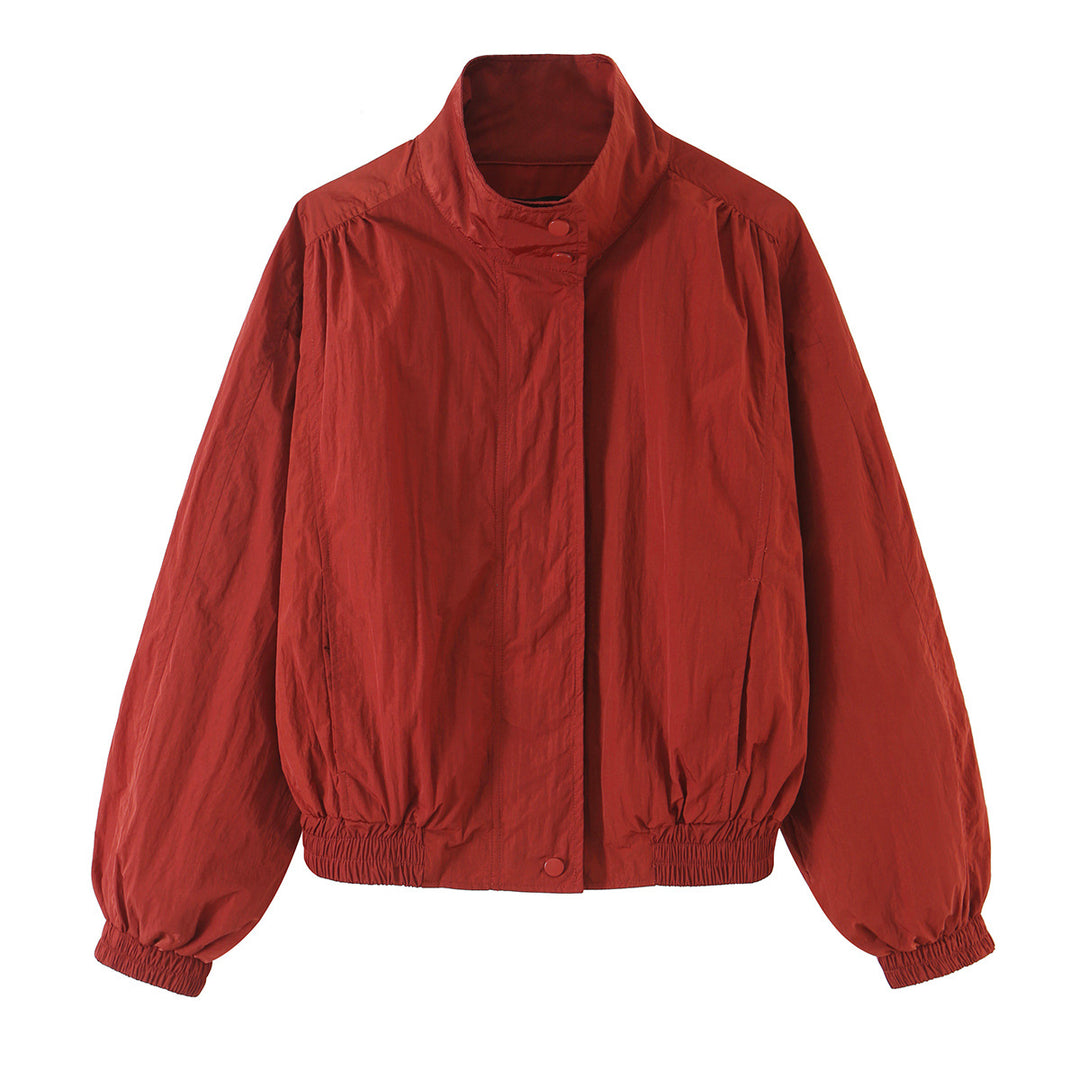 Damen Leichte Cropped Windjacke mit Stehkragen und elastischem Saum Drune