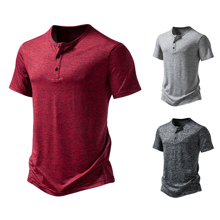 Herren Kurzarm-Henley-T-Shirt mit hochwertiger Baumwolle Drune