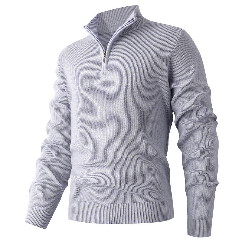 Herren Feinstrick‑Halbzip‑Pullover mit geripptem Mockneck und schlanker Passform Drune