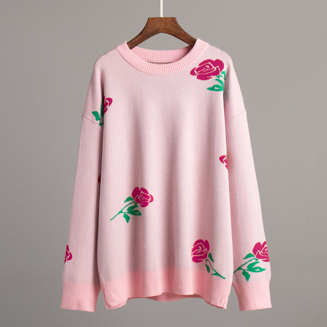 Damen Strickpullover mit floralem Muster Drune