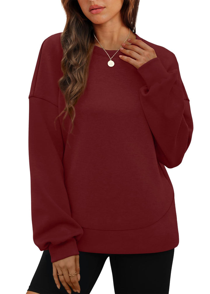 Damen nan lässiges Oversize Rundhals-Sweatshirt mit überschnittener Schulter gerundetem Saum und weichem Innenfutter Drune