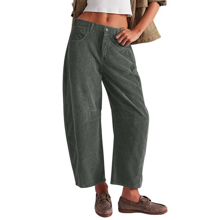 Damen Weite Cordhose mit hoher Taille, Cropped-Bein und Eingriffstaschen Drune