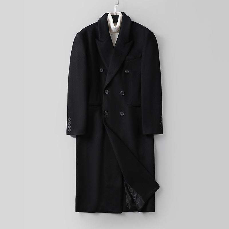 Herren Klassischer Doppelreiher-Longcoat aus Wollmischung mit Schalkragen und feiner Innenfutterverarbeitung Drune