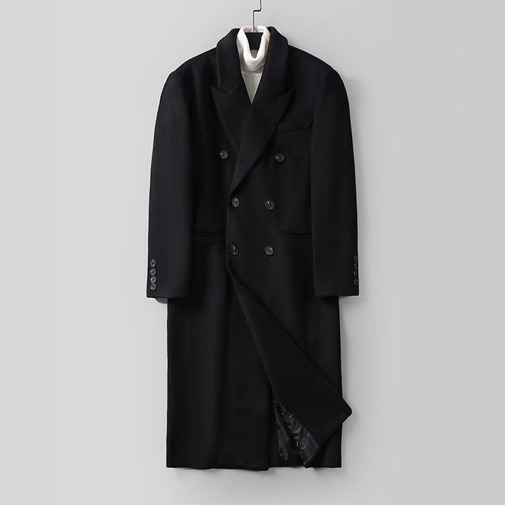 Herren Klassischer Doppelreiher-Longcoat aus Wollmischung mit Schalkragen und feiner Innenfutterverarbeitung Drune