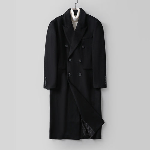Herren Klassischer Doppelreiher-Longcoat aus Wollmischung mit Schalkragen und feiner Innenfutterverarbeitung Drune