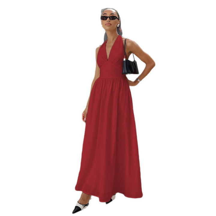 Damen Elegantes Maxikleid mit tiefem V-Ausschnitt und fließendem Schnitt Drune