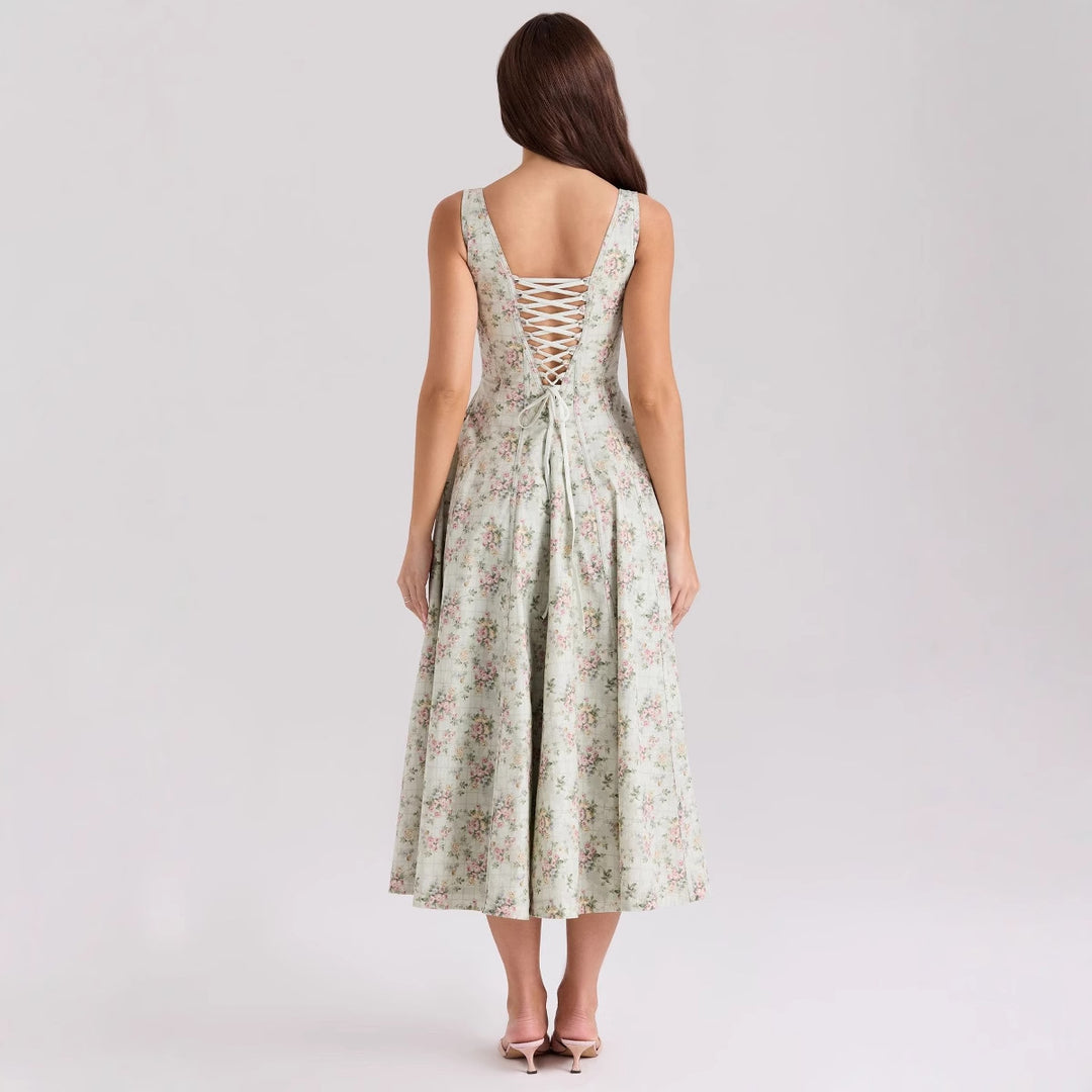 Damen Floral Maxikleid mit schmalen Trägern und seitlichen Taschen Drune