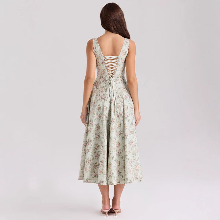Damen Floral Maxikleid mit schmalen Trägern und seitlichen Taschen Drune
