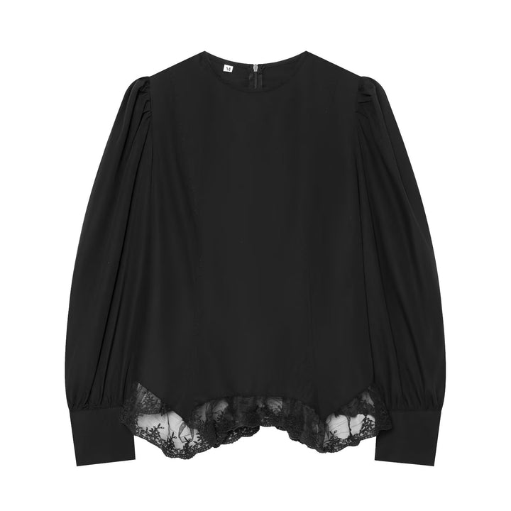 Damen Romantische Bluse mit Puffärmeln und Spitzenbesatz Drune