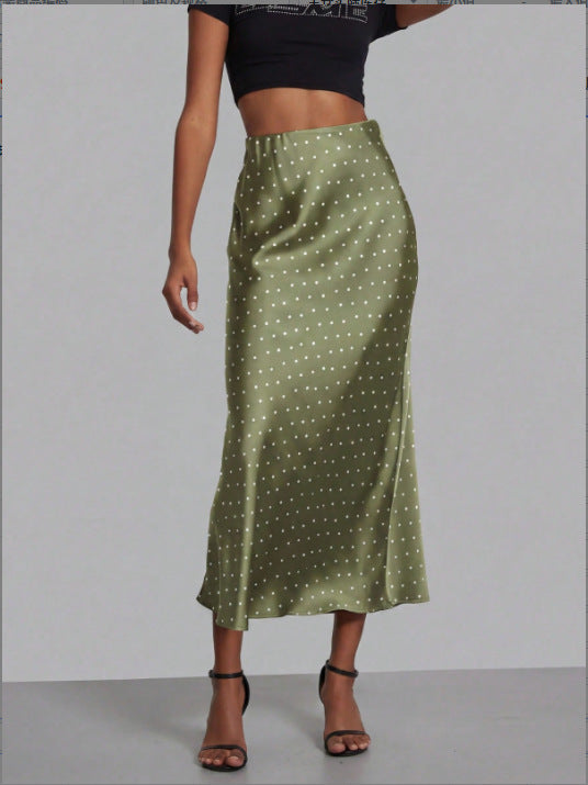 Damen-Satinrock mit hoher Taille und Midi-Länge