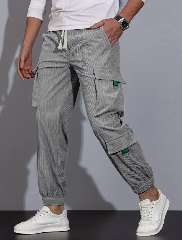 Herren Cord-Cargo-Jogginghose mit Tunnelzug und multifunktionalen Klapp- & Reißverschlusstaschen Drune
