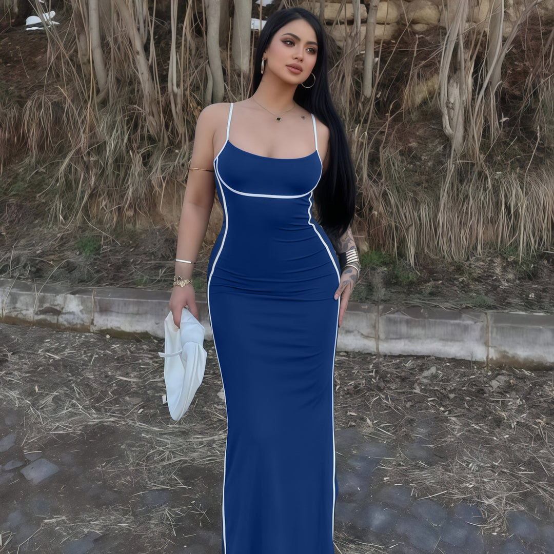 Damen elegantes Maxikleid mit schmalen Trägern und figurformendem Schnitt Drune