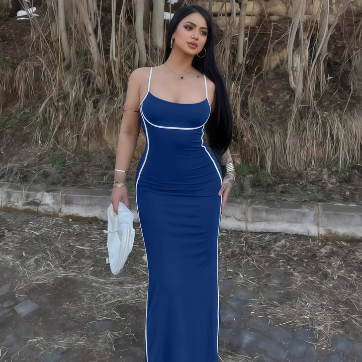 Damen elegantes Maxikleid mit schmalen Trägern und figurformendem Schnitt Drune