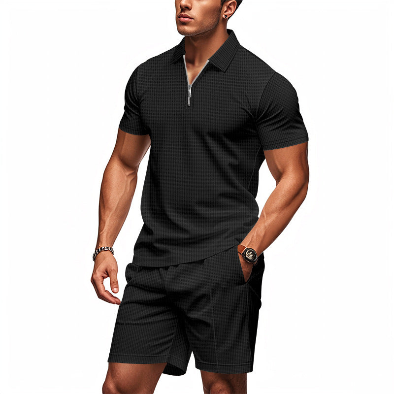Herren Sportliches Kurzarm-Set mit teils strukturiertem Design und durchgehendem Reißverschluss Drune