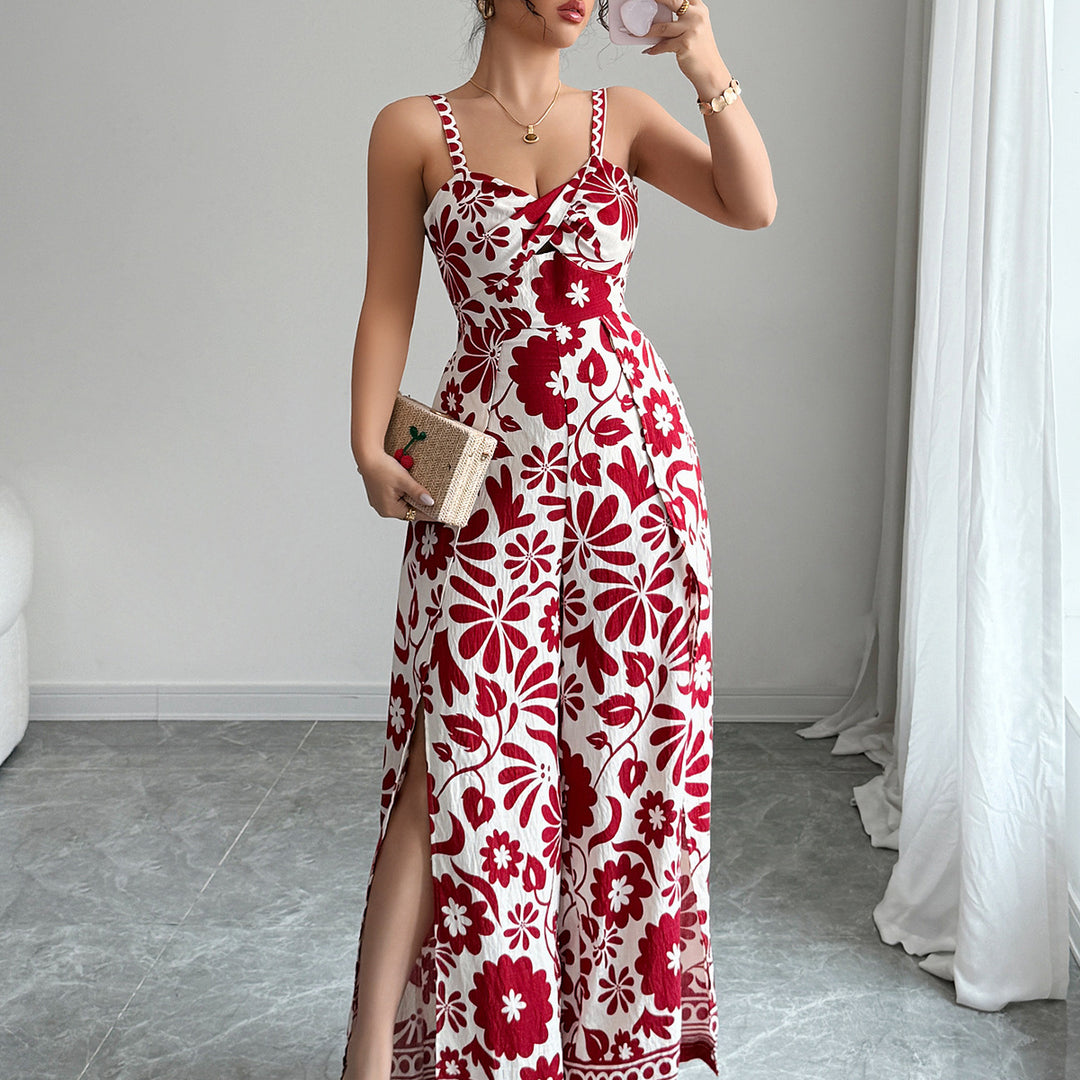 Damen Maxikleid mit tiefem Schlitz und floralem Muster Drune