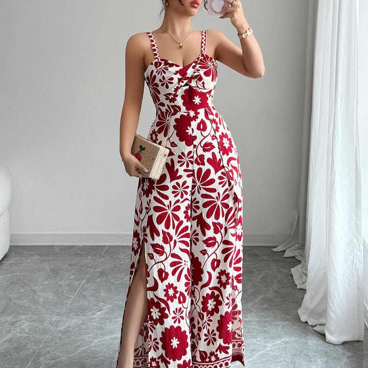 Damen Maxikleid mit tiefem Schlitz und floralem Muster Drune
