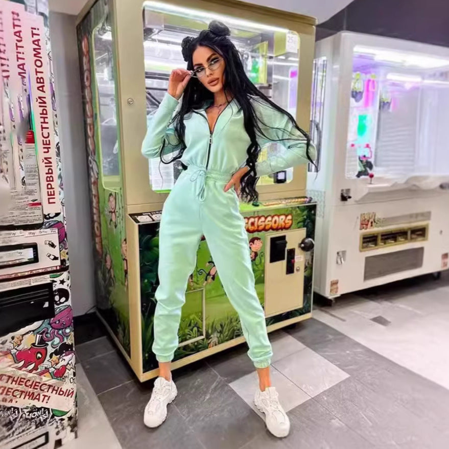 Damen Jumpsuit mit hohem Kragen und elastischem Bund Drune