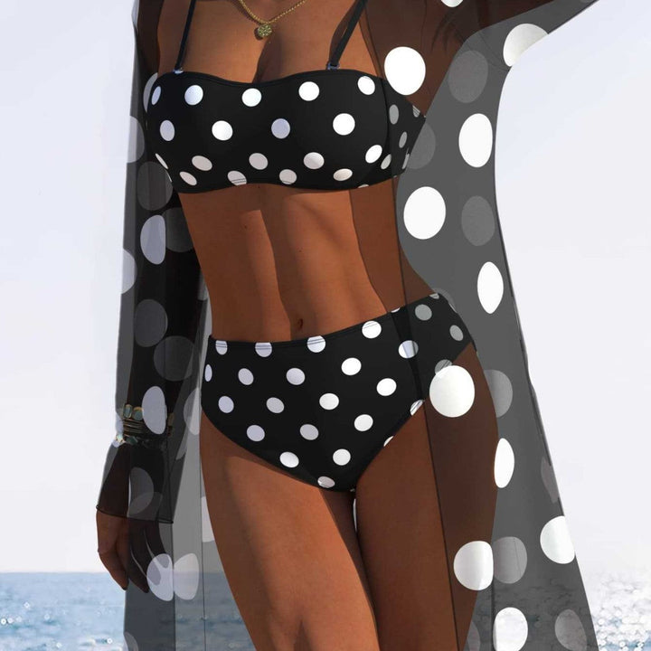Damen Bikini-Set mit gepolstertem Bustier-Oberteil und elegantem Chiffon-Cover-Up Drune
