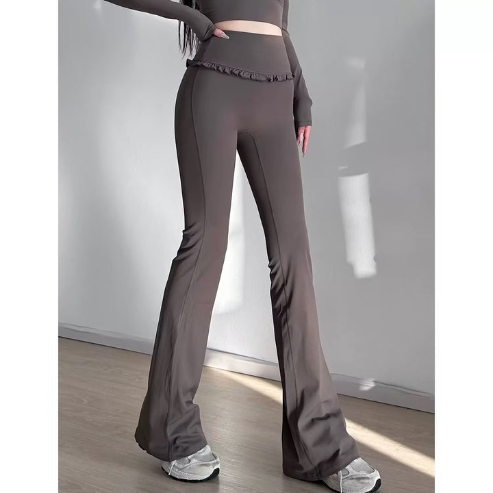 Damen Hochtaillierte Bootcut-Leggings mit Rüschendetails Drune