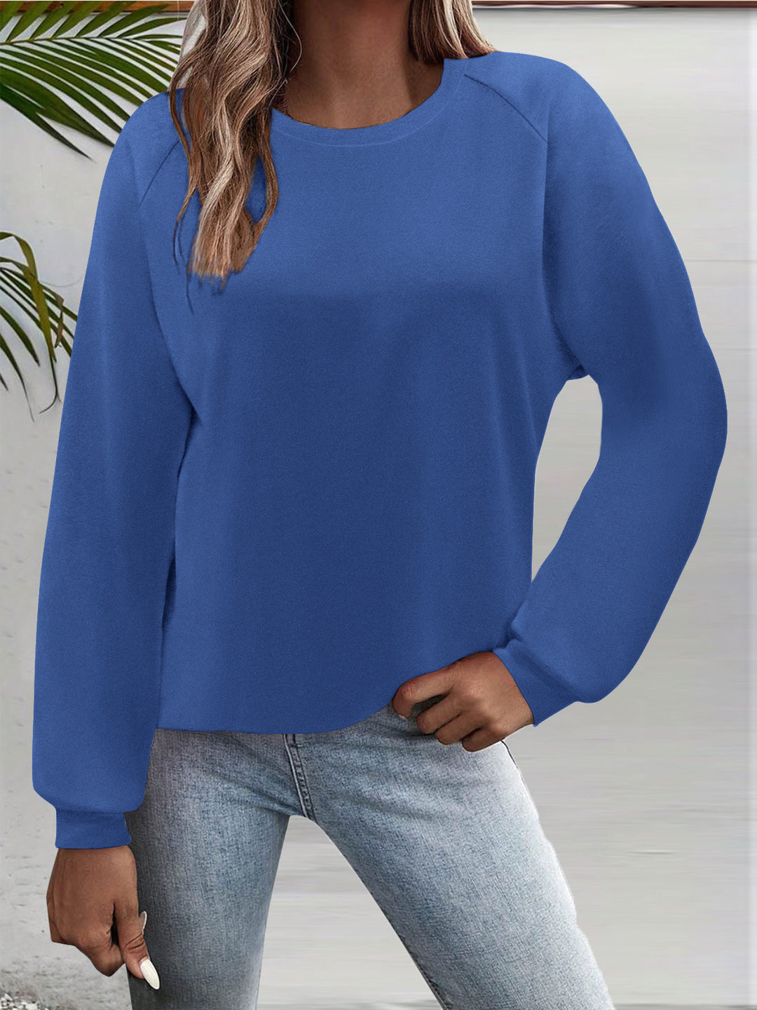 Damen Freizeit Rundhalsausschnitt Sweatshirt mit Raglanärmeln und elastischen Bündchen Drune