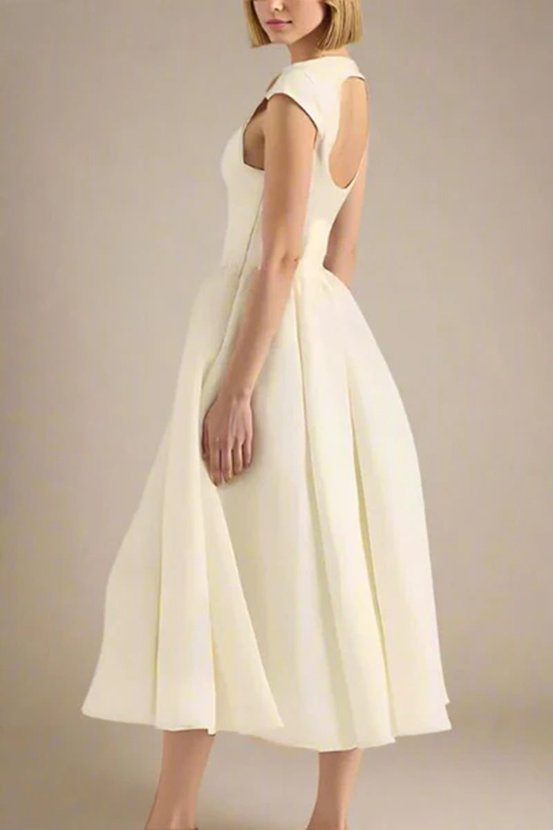 Damen A-Linien Maxikleid mit elegantem Rundhalsausschnitt und fließendem Rock Drune