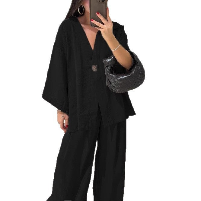 Damen lässiges Two-Piece Set mit oversized Schnitt und Knopfverschluss Drune