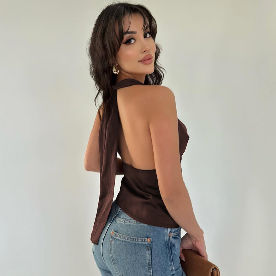 Damen Elegantes Open-Back Top mit langem Rückenausschnitt Drune