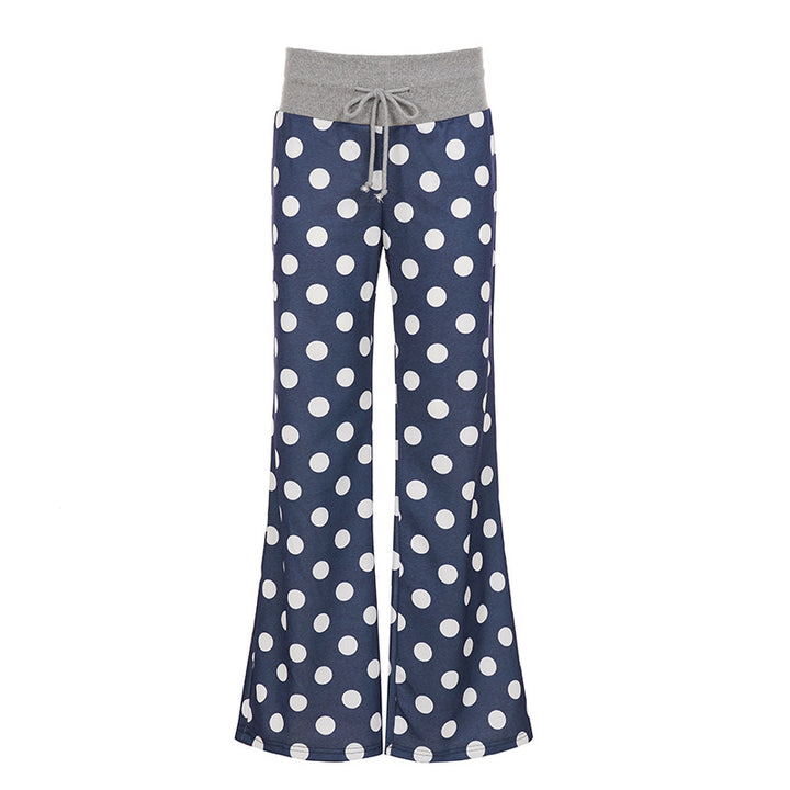 Damen nan ausgestellte Palazzo-Loungehose mit hohem Komfortbund, Kordelzug und gepunktetem Dessin Drune