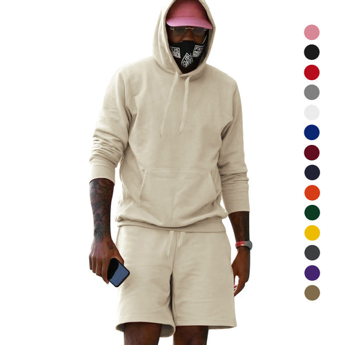 Herren nan zweiteiliges Freizeit-Set Hoodie und Sweatshorts aus French Terry mit Kängurutasche und Tunnelzug Drune