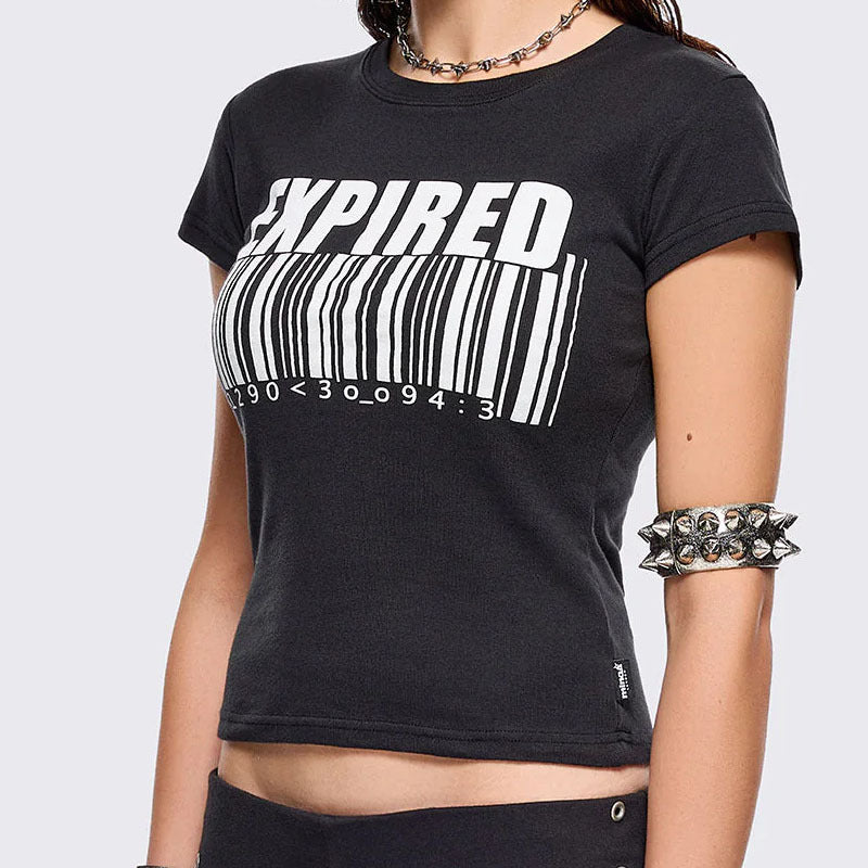 Damen Grafik-T-Shirt mit trendigem Barcode-Print Drune