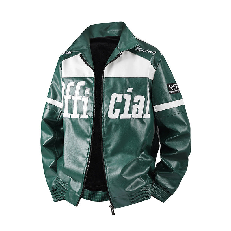 Herren Modische Kunstlederjacke mit Symbol-Design Drune