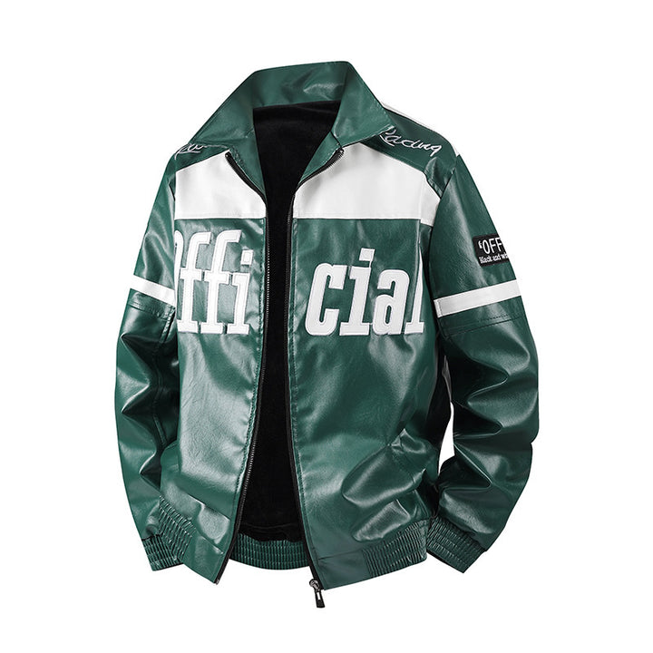 Herren Modische Kunstlederjacke mit Symbol-Design Drune