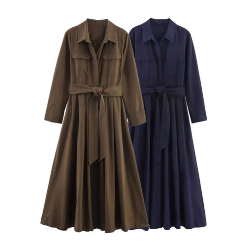 Damen 100+ Hemdblusenkleid mit Bindegürtel und A‑Linien‑Rock Drune