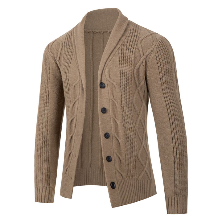 Herren modische Strickjacke mit hohem Kragen und dekorativem Zopfdesign Drune