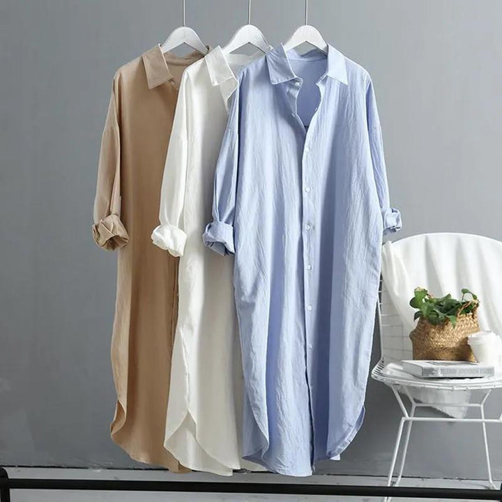 Damen oversized Blusenhemd in lässigem Schnitt mit Knopfleiste Drune