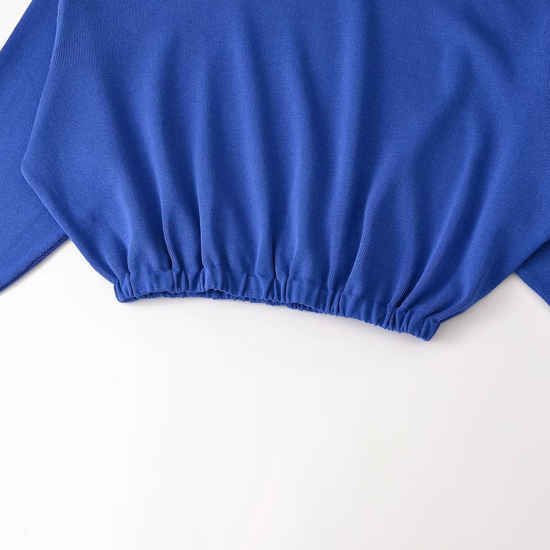 Damen Cropped Oversize-Pullover mit Stehkragen‑V‑Schlitz und gerafftem Saum Drune