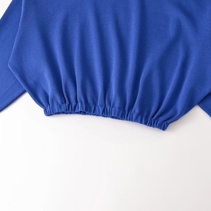 Damen Cropped Oversize-Pullover mit Stehkragen‑V‑Schlitz und gerafftem Saum Drune