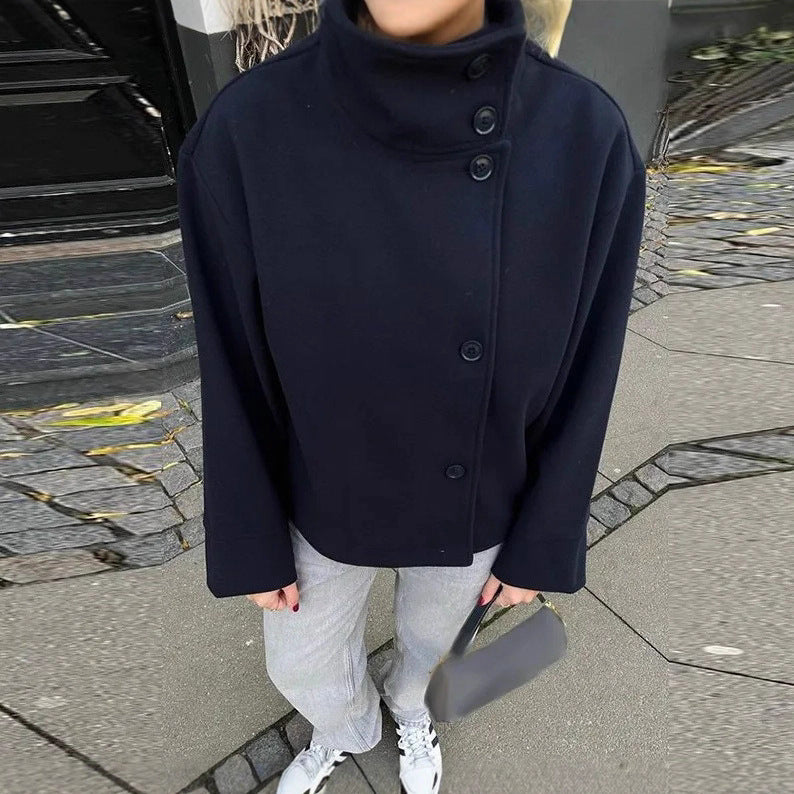 Damen modische Übergangsjacke mit elegantem Kragen und praktischen Knopfdetails Drune