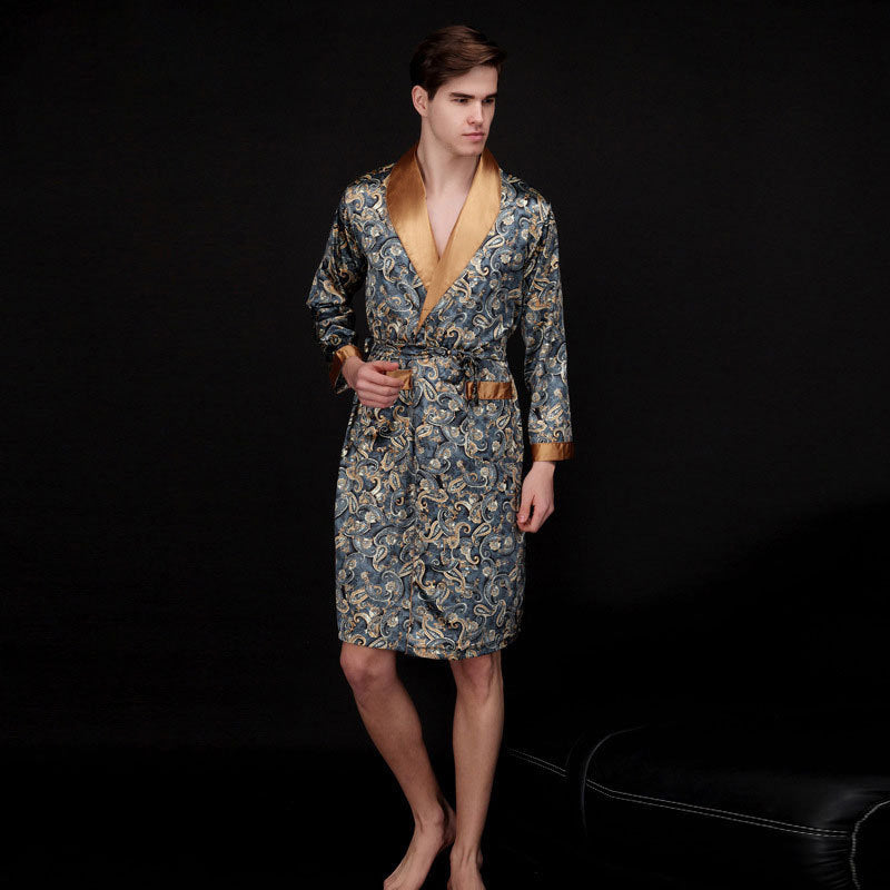 Herren Satin Morgenmantel mit luxuriösem Paisleymuster und Taillengürtel Drune