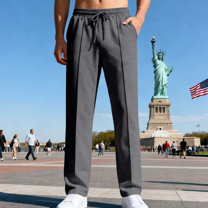 Herren nan elegante Sweathose mit Bügelfalte geradem Bein und Tunnelzug Drune